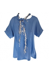 Blue Button Blouse with Scarf