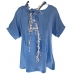 Blue Button Blouse with Scarf