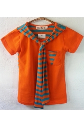 Orange Tees with Strip Scarf