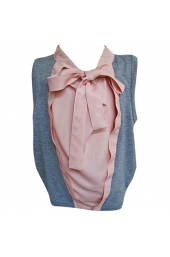 Pink/Grey Sleeveless Blouse