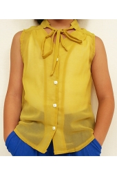 Mustard Yellow Button Sleeveless Blouse